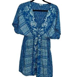 Bohemian Floral Print Tunic Top By Nostalgia Short Sleeve Lightweight Flowy Fit